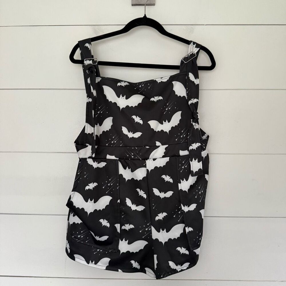 In Control Women’s 2X Black White Bat Overall Shorts Goth Grunge Punk